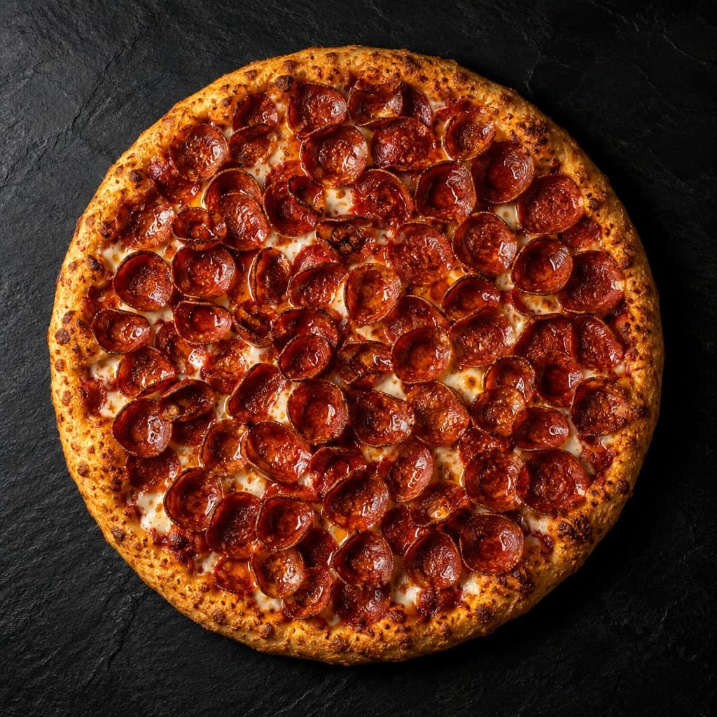 Double pepperoni pizza covered in crispy cupped pepperoni